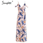 Simplee Cold shoulder ruffles print chiffon long dress