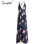 Simplee Boho deep v neck backless sexy dress