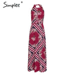 Simplee Sexy halter backless print dress