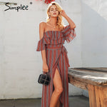 Simplee Sexy striped women long linen dress