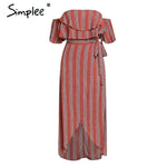 Simplee Sexy striped women long linen dress