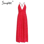 Simplee Boho deep v neck backless sexy dress