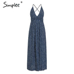Simplee Boho deep v neck backless sexy dress
