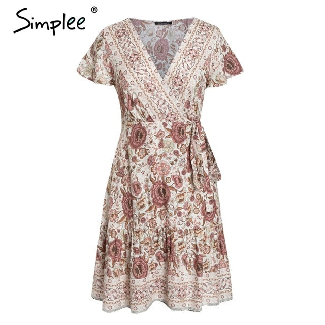 Simplee Bohemian floral mini women summer dress