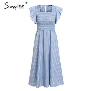 Simplee Vintage striped women long dress