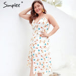 Simplee Elegant floral print women plus size dress V neck sleeveless lace up summer dresses