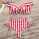 Simplee Sexy striped two pieces women bra Push up lace up swimwear bodysuit High waist beach bikinis 2019 mujer bathing suit