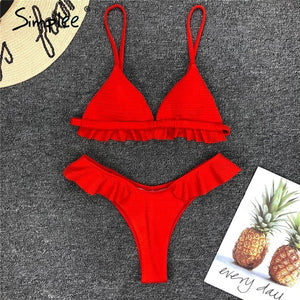 Simplee Ruffles red bikinis push up two-piece bodysuit 2019 Mujer triangle sexy swimwear Female bathing suit summer beachwear
