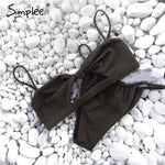 Simplee Sexy tied up two pieces women bikini bodysuits Push up solid bra sets Highcut drawstring summer playsuits
