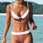 Simplee Casual polka dot women bodysuits Triangle push up padded lace up bikini female Sexy summer beach two piece playsuits