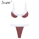 Simplee Casual polka dot women bodysuits Triangle push up padded lace up bikini female Sexy summer beach two piece playsuits