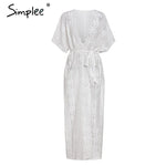 Simplee Sexy swimsuit bikini lace women cover-ups Summer cardigan hollow out long dress Embrodiery elegant ladies beach dress