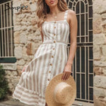 Simplee Elegant khaki striped women dress