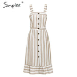 Simplee Elegant khaki striped women dress