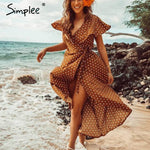 Simplee Polka dots print satin women summer dress