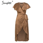 Simplee Polka dots print satin women summer dress