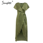 Simplee Polka dots print satin women summer dress