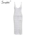 Simplee Sexy o-neck hollow out women long dress