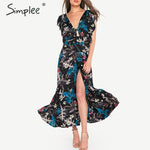Simplee Sexy floral print women long summer dress