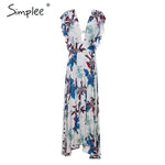 Simplee Sexy floral print women long summer dress