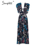 Simplee Sexy floral print women long summer dress