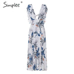 Simplee Sexy floral print women long summer dress