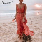 Simplee Elegant Polka dot boho women midi summer dress