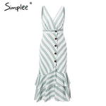 Simplee Vintage striped women long dress