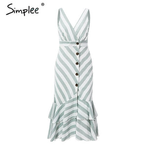 Simplee Vintage striped women long dress