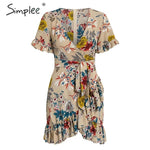 Simplee Sexy v-neck print women short dress