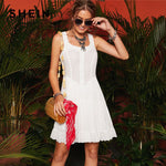 SHEIN Lady Boho Button Front Ruffle Hem Solid Summer Dress