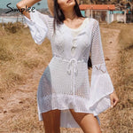 Simplee Sexy hollow out women white dress
