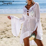 Simplee Sexy hollow out women white dress