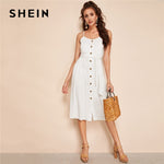 SHEIN Boho Button Up Solid Cami Belted Summer Dress
