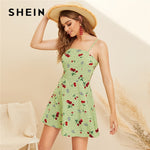 SHEIN Boho Floral And Cherry Print Summer Dress