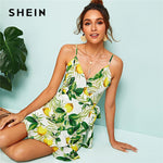 SHEIN Boho Multicolor Tie Side Ruffle Hem Wrap Fit And Flare Cami Summer Dress