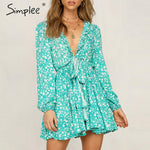 Simplee Flower print blue dress women