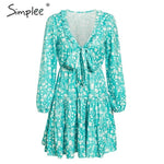 Simplee Flower print blue dress women