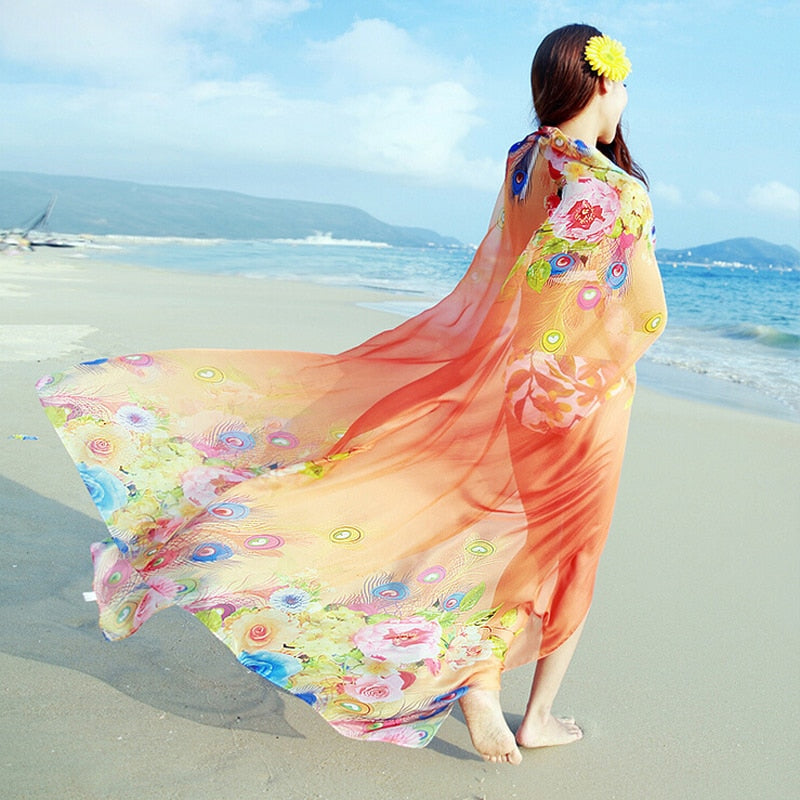 Sexy Women Beach Cover Up 2019 New Floral Print Lady Chiffon  Bikini Wrap Swimwear Scarf Pareo Sarong Dress One Piece Summer
