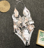 Simplee Snake print bikini women push up Monokini string V-neck swimsuit one piece swimwear  bathing suit Summer beach wear new
