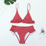 Simplee Plaid ruffles bikinis 2019 mujer Push up swimsuit female High cut swimwear women bathing suit V-neck biquini bathers XL