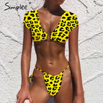 Simplee High cut swimsuit female Neon bikini 2019 Short sleeve bathing suit women Push up swimwear Brazilian v-neck beach wear