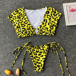 Simplee High cut swimsuit female Neon bikini 2019 Short sleeve bathing suit women Push up swimwear Brazilian v-neck beach wear