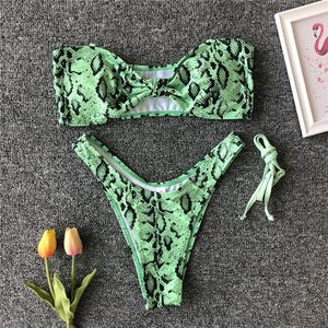 Simplee Sexy thong swimwear women bathers Snake print green bikini 2019 micro Push up brazilian swimsuit female biquini Summer