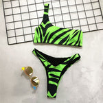 Simplee One shoulder neon green bikini 2019 micro Bandeau swimwear women bathing suit biquini Summer beachwear Push up swimsuit