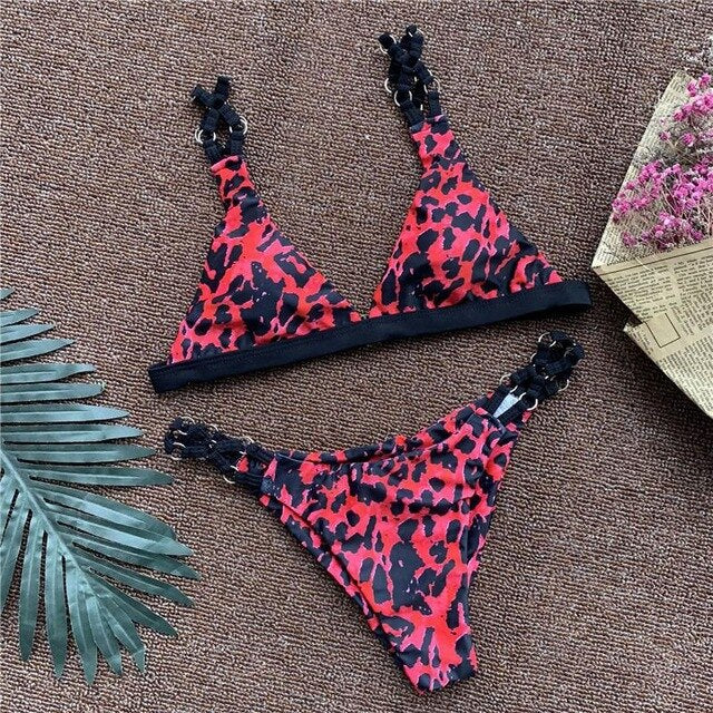 Simplee Sexy Leopard print triangle women micro bikini set Push up swimwear summer bathing suit beach wear swimsuit female