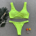 Simplee Ribbed neon women bikini 2019 micro bathers Bandeau push up swimsuit female bathing suit High cut sexy thong swimwear