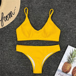 Simplee Ribbed neon women bikini 2019 micro bathers Bandeau push up swimsuit female bathing suit High cut sexy thong swimwear