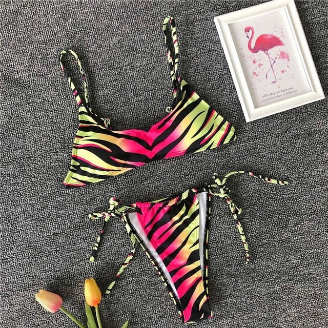 Simplee Zebra print bikinis push up Summer halter swimsuit one peice Sexy high cut swimwear bathing suit biquini beachwear