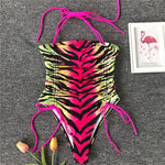 Simplee Zebra print bikinis push up Summer halter swimsuit one peice Sexy high cut swimwear bathing suit biquini beachwear